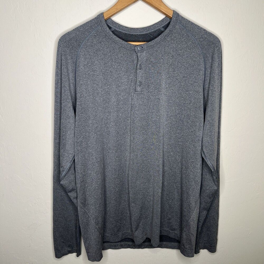 Lululemon Metal Vent Tech Henley Shirt Mens Large Gray Long Sleeve